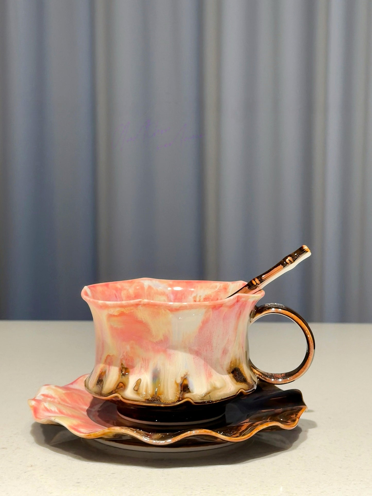 Rose Caramel Flow-Glaze Art Cup Set