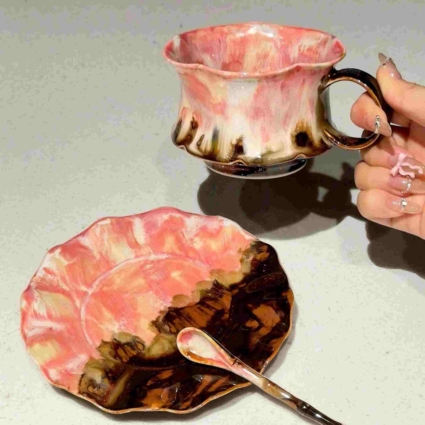 Rose Caramel Flow-Glaze Art Cup Set