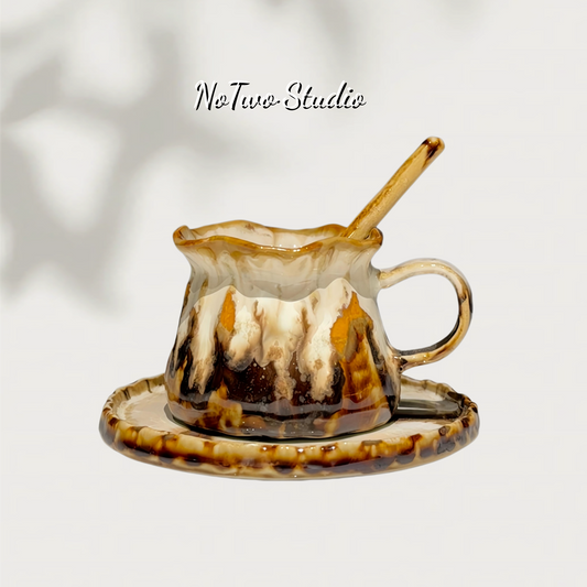 Caramel Milk Ceramic Flow-Glaze Cup Set