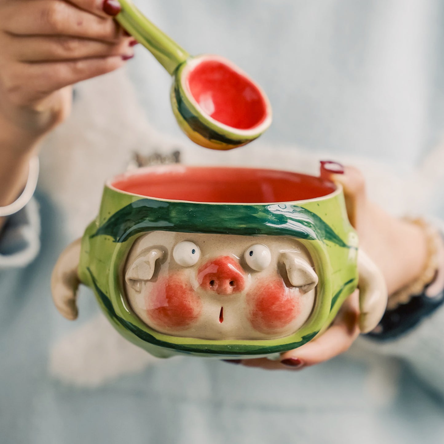 Handmade Ceramic Watermelon Art Bowl (Piggy)