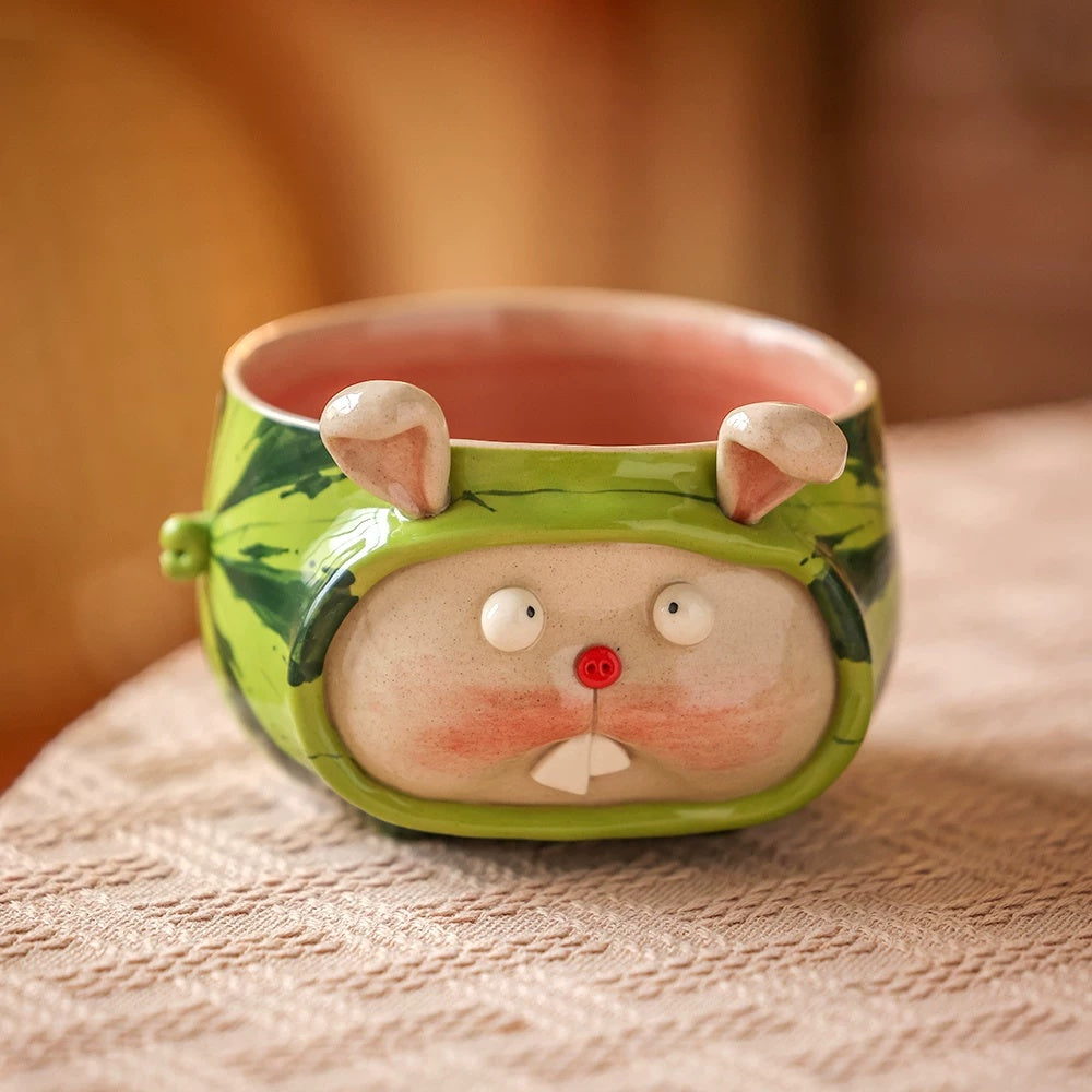 Handmade Ceramic Watermelon Art Bowl (Rabbit)