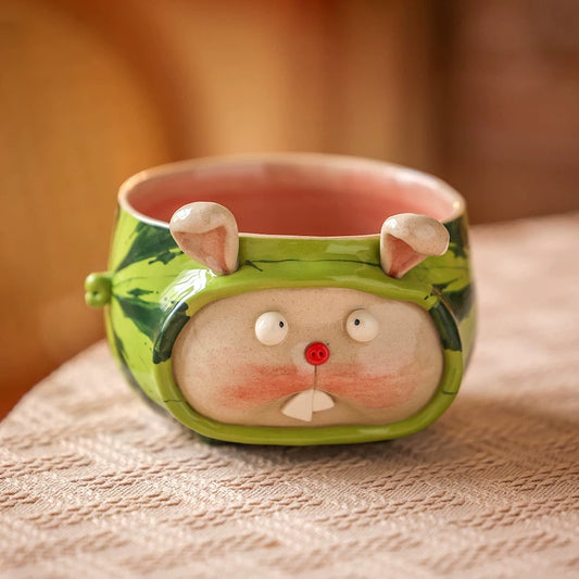 Handmade Ceramic Watermelon Art Bowl (Rabbit)