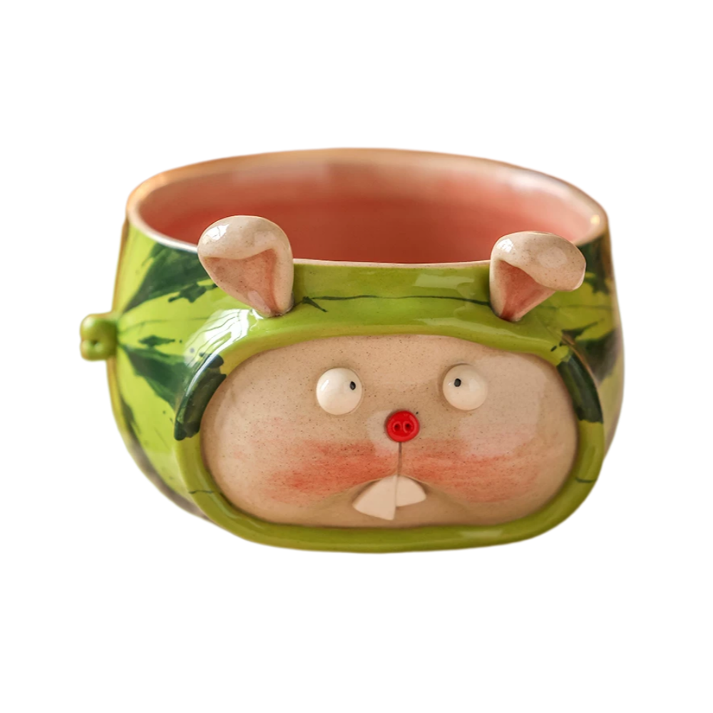 Handmade Ceramic Watermelon Art Bowl (Rabbit)