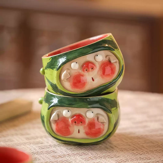 Handmade Ceramic Watermelon Art Bowl (Piggy)