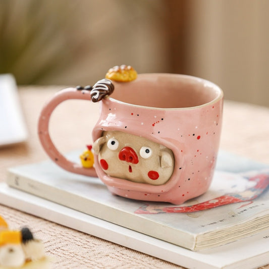 Handmade Cute Pink Pig Doughnut Art Mug（B）
