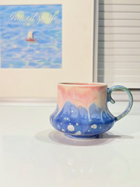 Blue Pink Flow-Glaze Art Cup